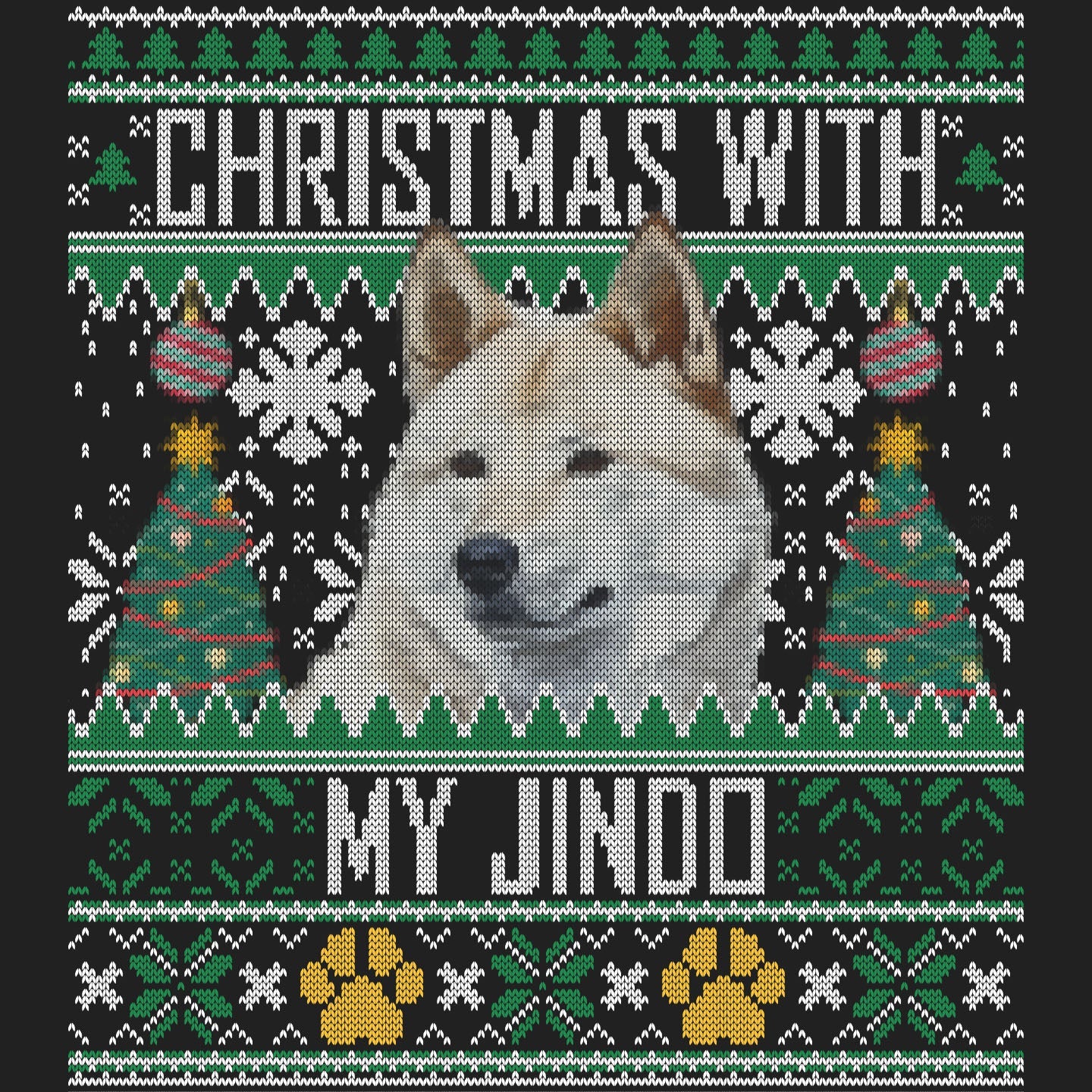 Ugly Sweater Christmas with My Jindo - Women's V-Neck Long Sleeve T-Shirt