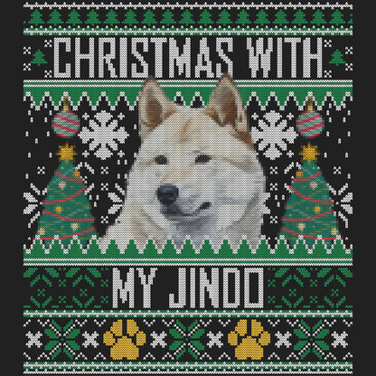 Ugly Sweater Christmas with My Jindo - Women's V-Neck Long Sleeve T-Shirt