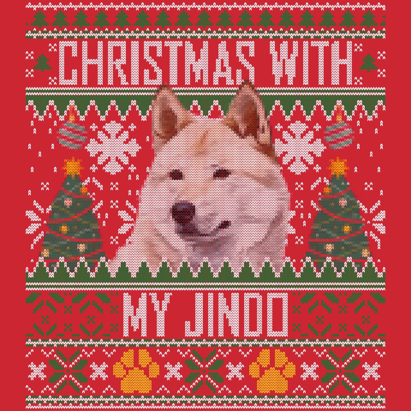 Ugly Sweater Christmas with My Jindo - Adult Unisex Long Sleeve T-Shirt