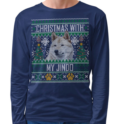 Ugly Sweater Christmas with My Jindo - Adult Unisex Long Sleeve T-Shirt