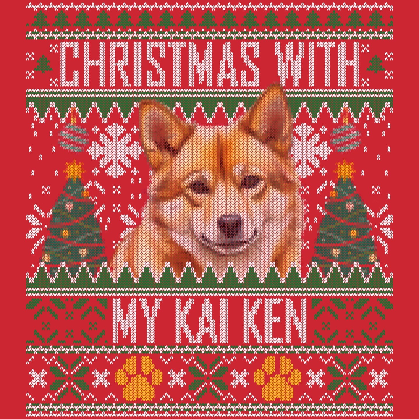 Ugly Sweater Christmas with My Kai Ken - Adult Unisex Long Sleeve T-Shirt