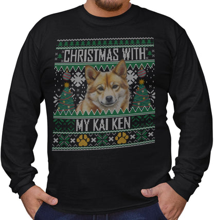 Ugly Sweater Christmas with My Kai Ken - Adult Unisex Long Sleeve T-Shirt