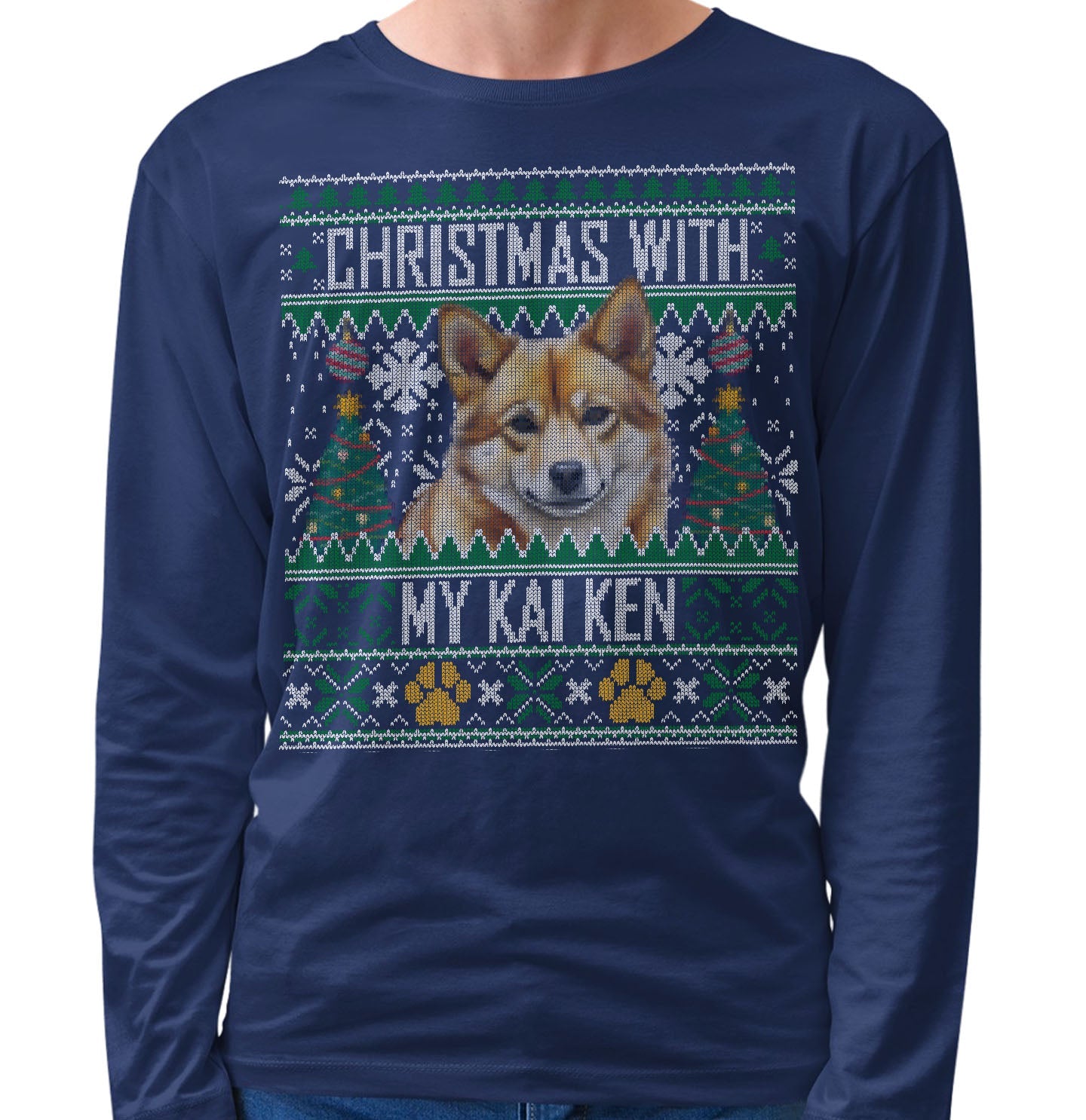 Ugly Sweater Christmas with My Kai Ken - Adult Unisex Long Sleeve T-Shirt