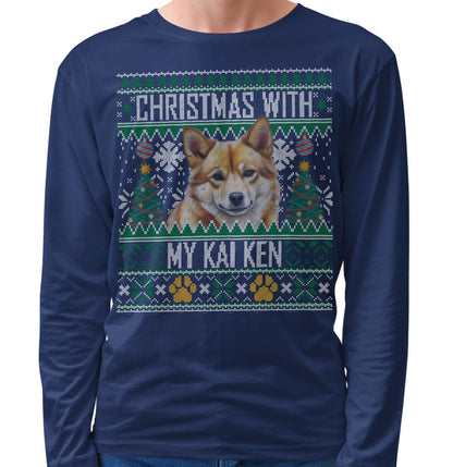 Ugly Sweater Christmas with My Kai Ken - Adult Unisex Long Sleeve T-Shirt