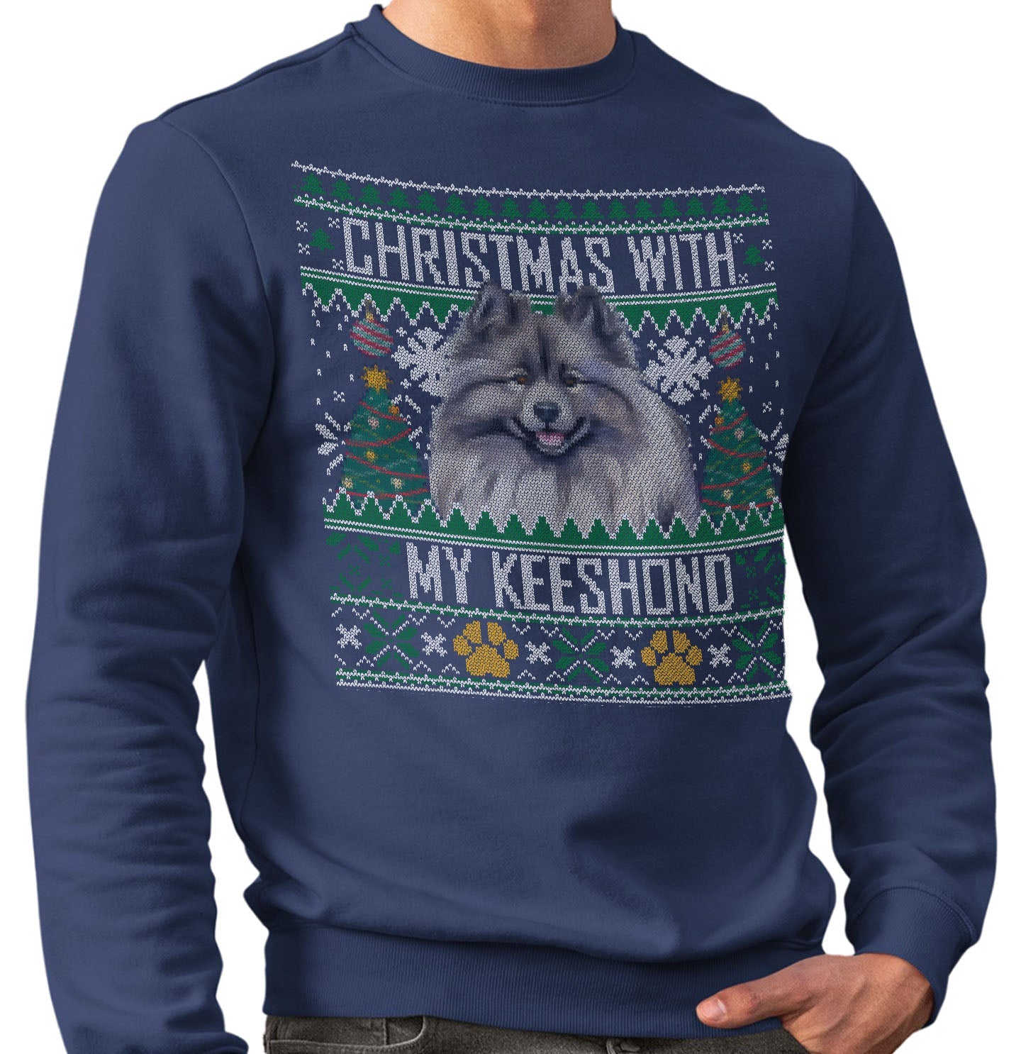 Ugly Sweater Christmas with My Keeshond - Adult Unisex Crewneck Sweatshirt