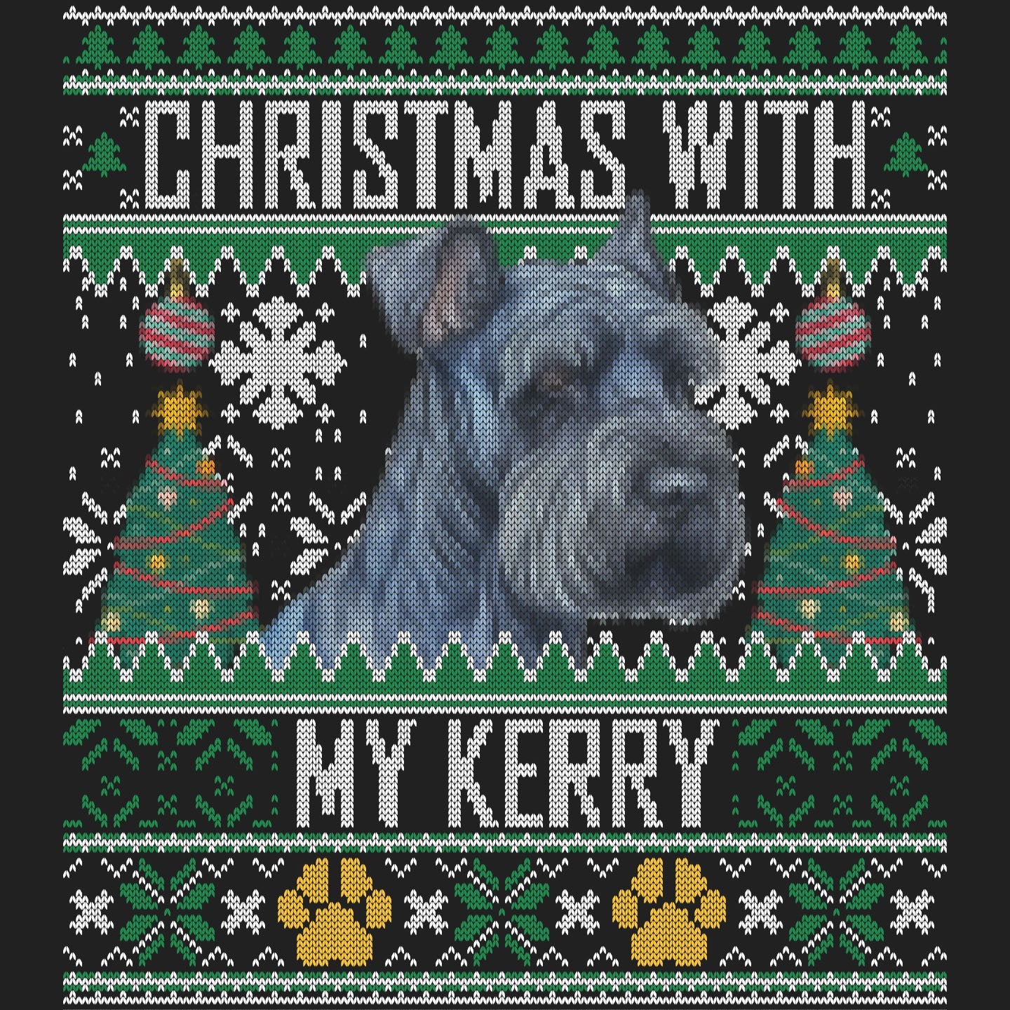 Ugly Sweater Christmas with My Kerry Blue Terrier - Women's V-Neck Long Sleeve T-Shirt