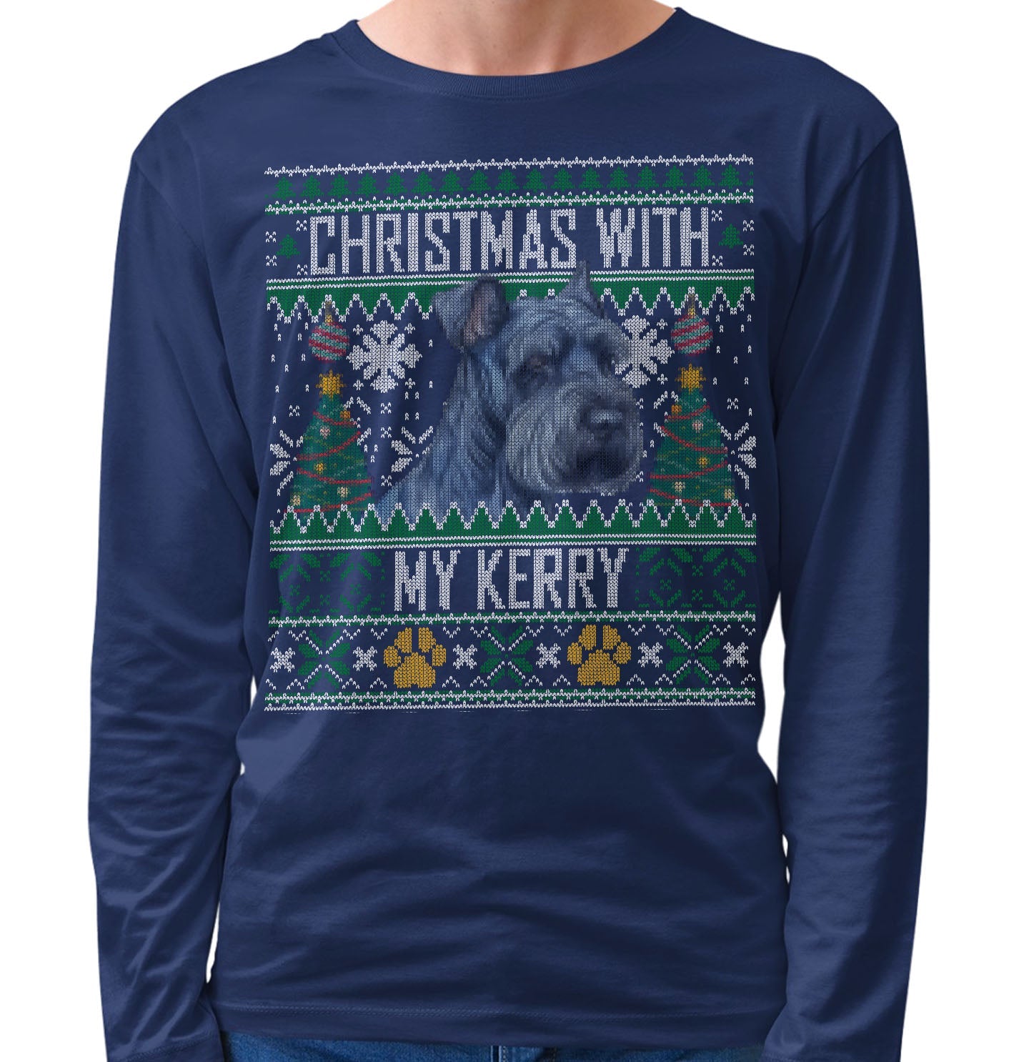 Ugly Sweater Christmas with My Kerry Blue Terrier - Adult Unisex Long Sleeve T-Shirt