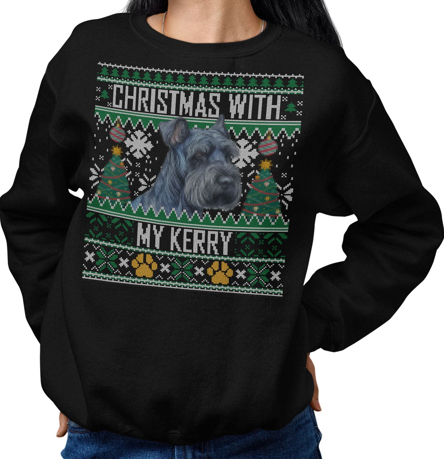 Ugly Sweater Christmas with My Kerry Blue Terrier - Adult Unisex Crewneck Sweatshirt