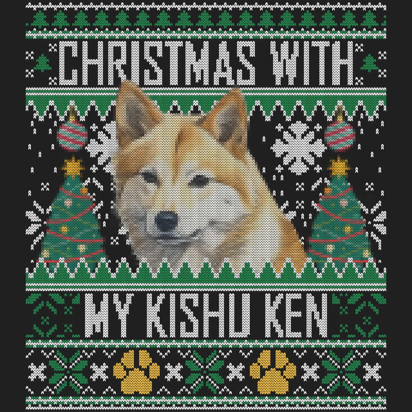Ugly Sweater Christmas with My Kishu Ken - Women's V-Neck Long Sleeve T-Shirt