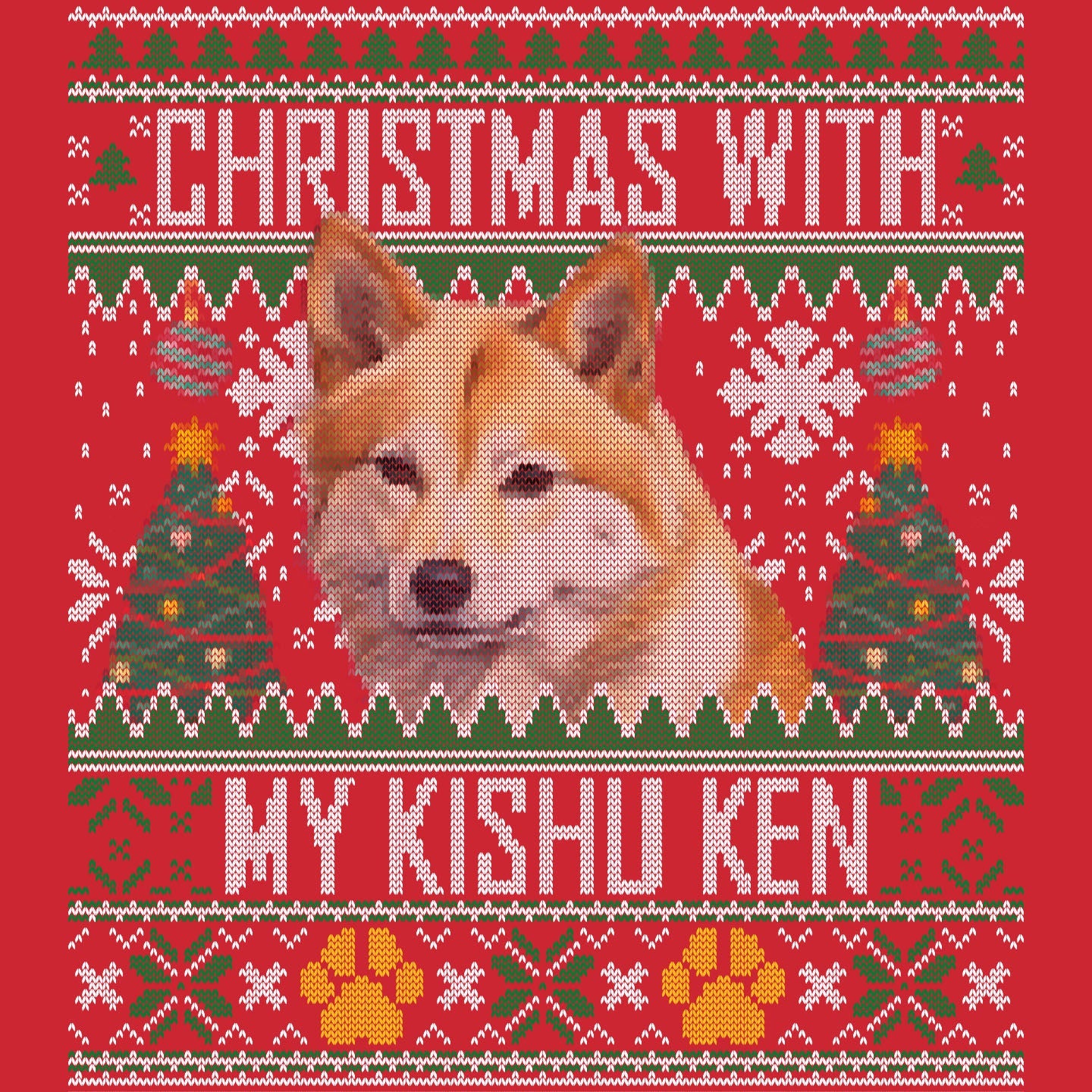 Ugly Sweater Christmas with My Kishu Ken - Adult Unisex Long Sleeve T-Shirt