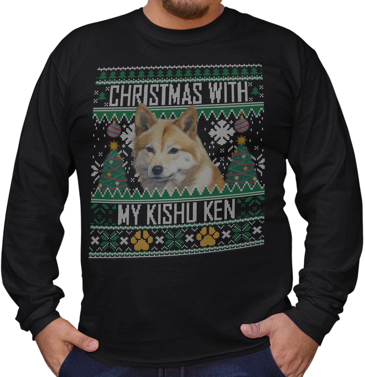 Ugly Sweater Christmas with My Kishu Ken - Adult Unisex Long Sleeve T-Shirt