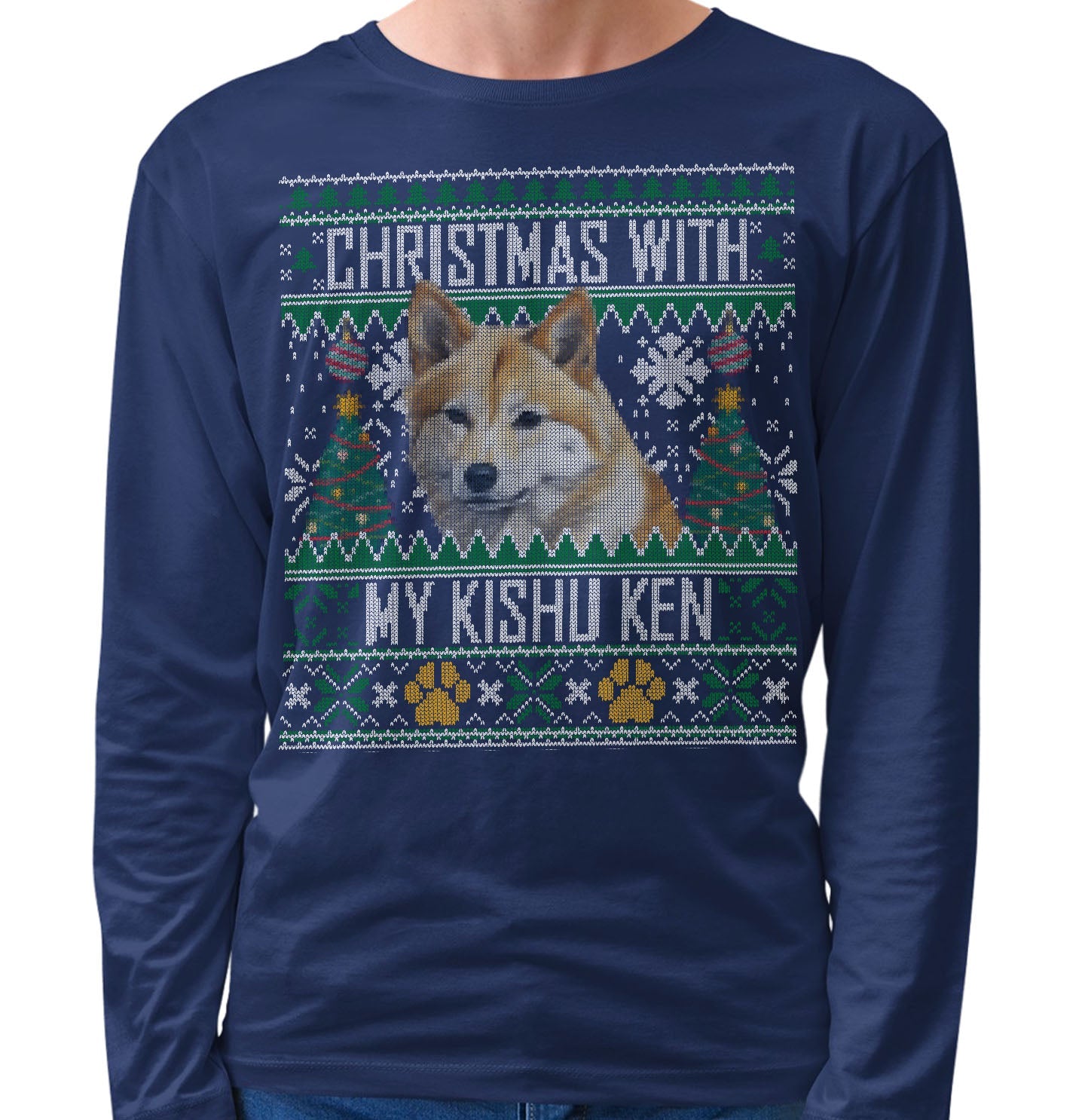 Ugly Sweater Christmas with My Kishu Ken - Adult Unisex Long Sleeve T-Shirt