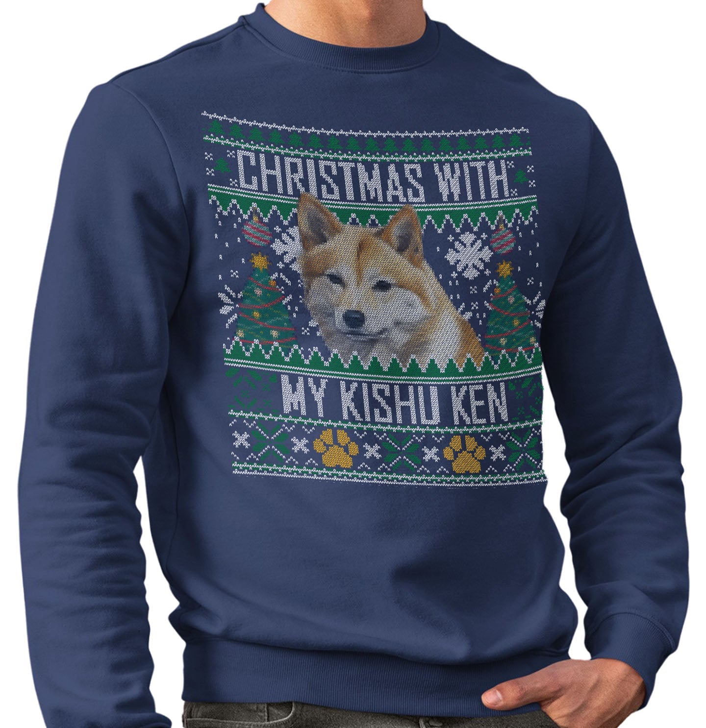 Ugly Sweater Christmas with My Kishu Ken - Adult Unisex Crewneck Sweatshirt