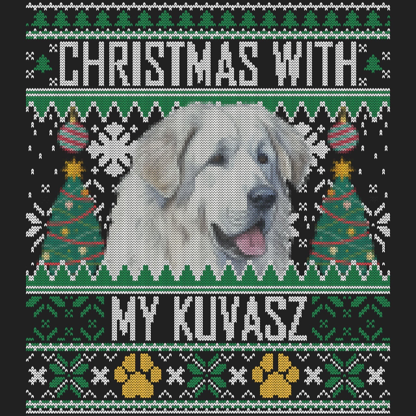 Ugly Sweater Christmas with My Kuvasz - Women's V-Neck Long Sleeve T-Shirt