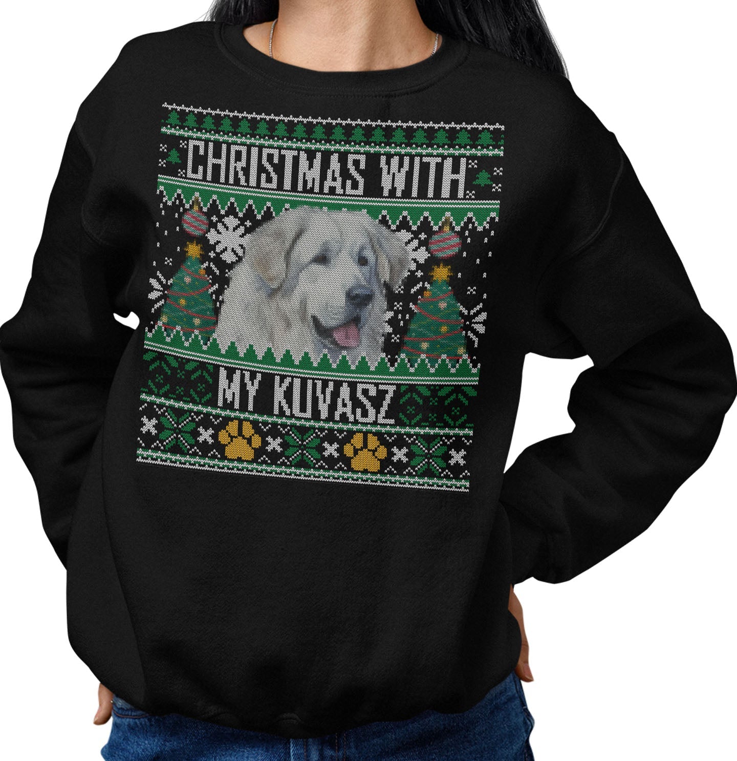 Ugly Sweater Christmas with My Kuvasz - Adult Unisex Crewneck Sweatshirt