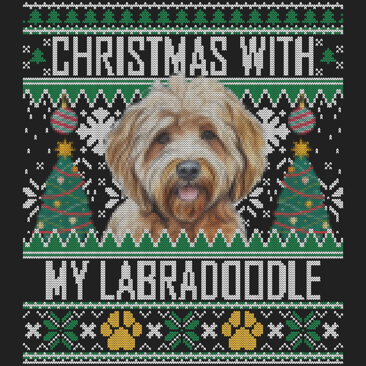 Ugly Sweater Christmas with My Labradoodle - Women's V-Neck Long Sleeve T-Shirt