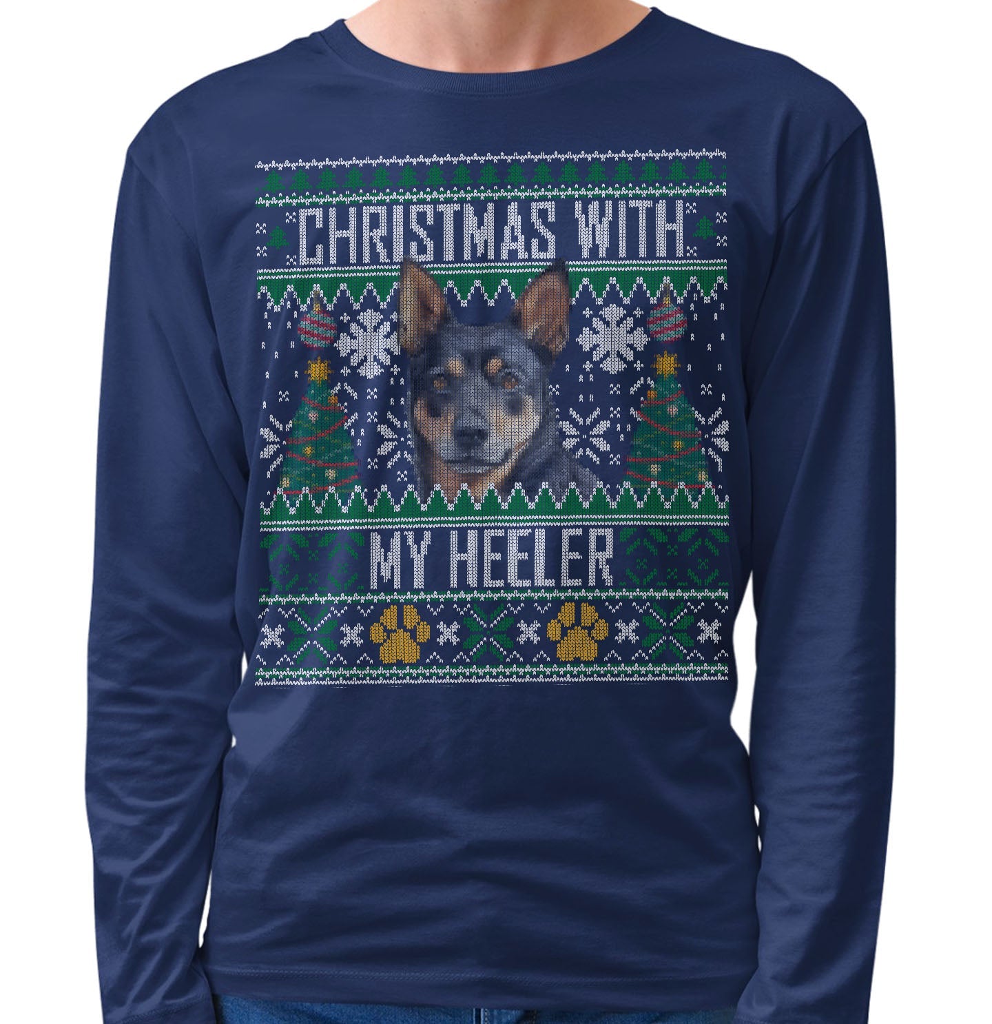 Ugly Sweater Christmas with My Lancashire Heeler - Adult Unisex Long Sleeve T-Shirt