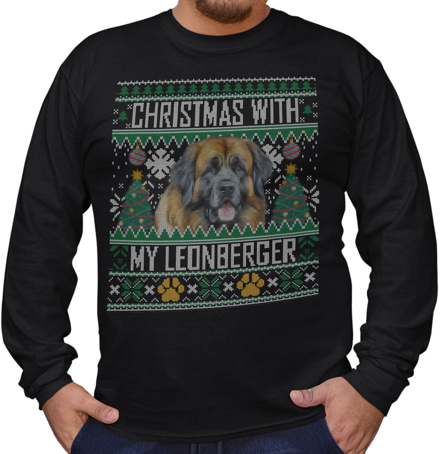 Ugly Sweater Christmas with My Leonberger - Adult Unisex Long Sleeve T-Shirt