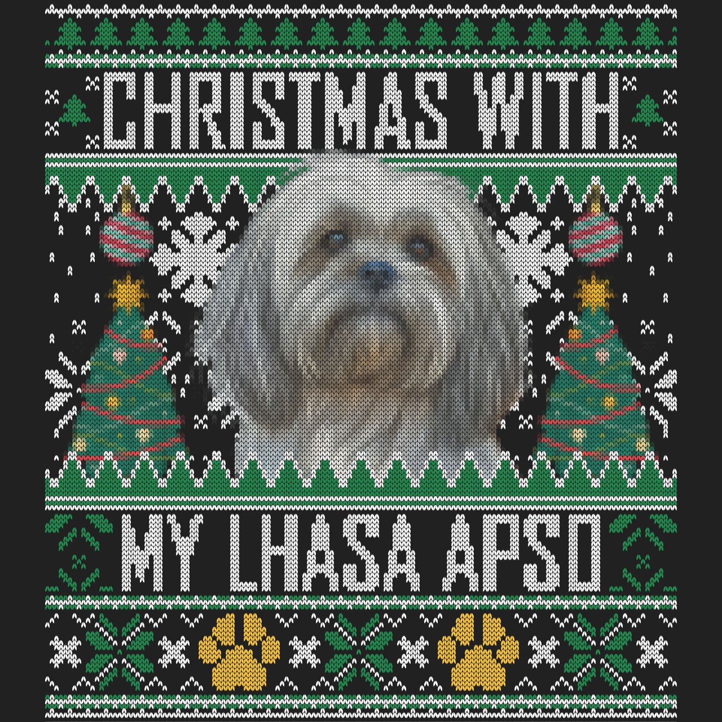 Ugly Sweater Christmas with My Lhasa Apso - Women's V-Neck Long Sleeve T-Shirt