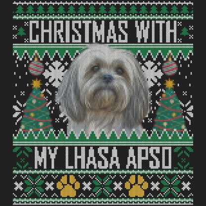 Ugly Sweater Christmas with My Lhasa Apso - Women's V-Neck Long Sleeve T-Shirt