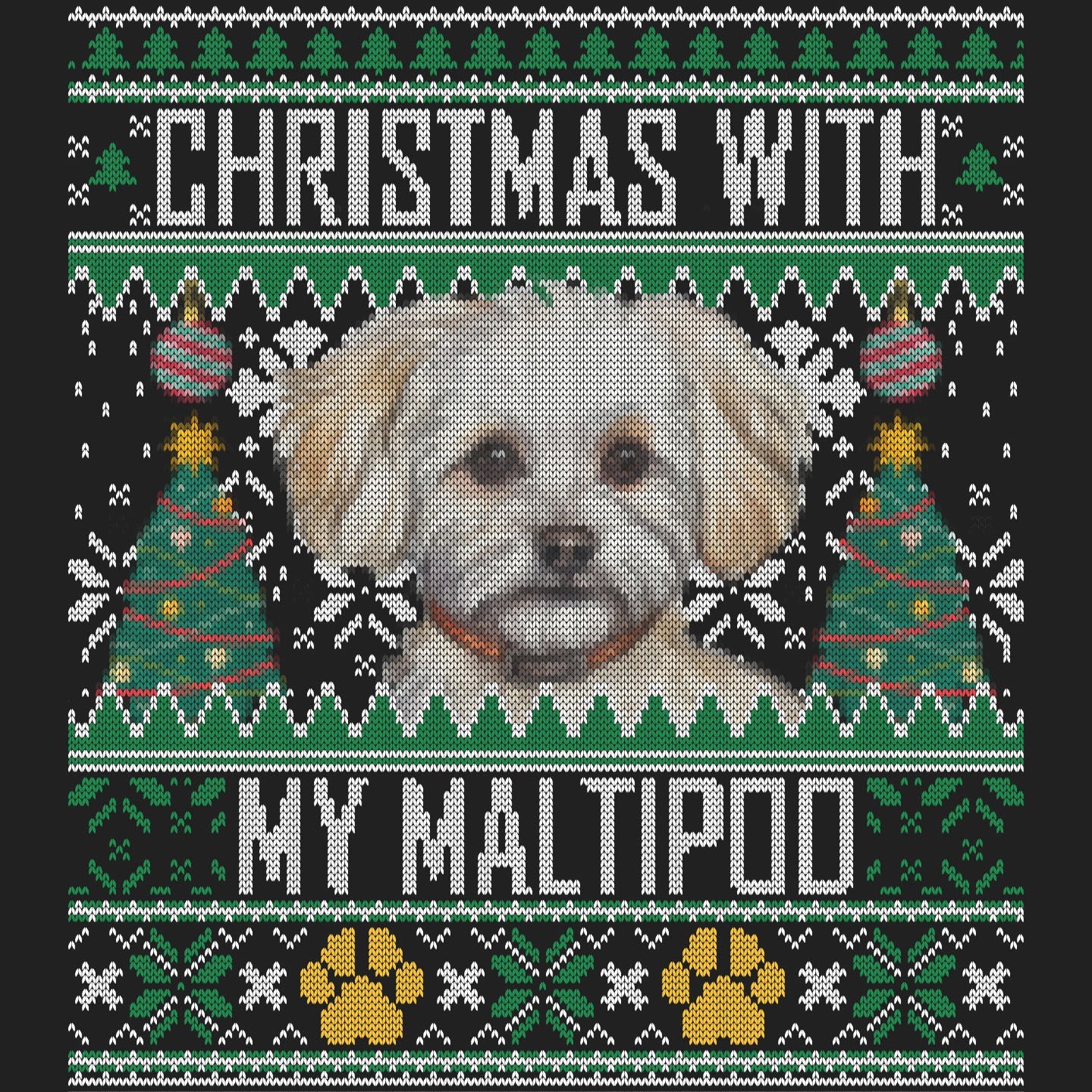 Ugly Sweater Christmas with My Maltipoo - Women's V-Neck Long Sleeve T-Shirt