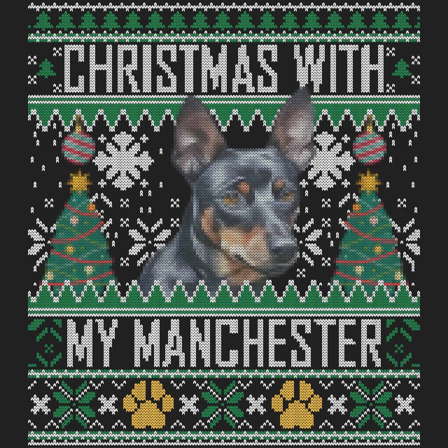 Ugly Sweater Christmas with My Manchester Terrier - Women's V-Neck Long Sleeve T-Shirt