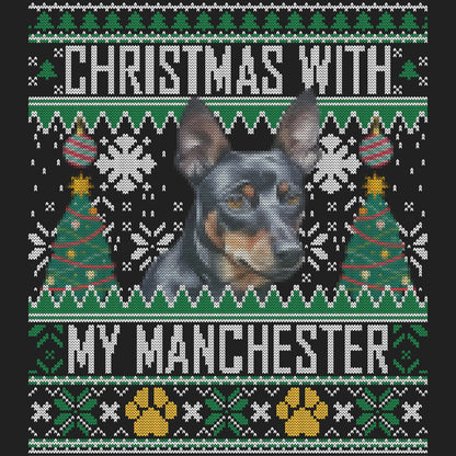 Ugly Sweater Christmas with My Manchester Terrier - Women's V-Neck Long Sleeve T-Shirt