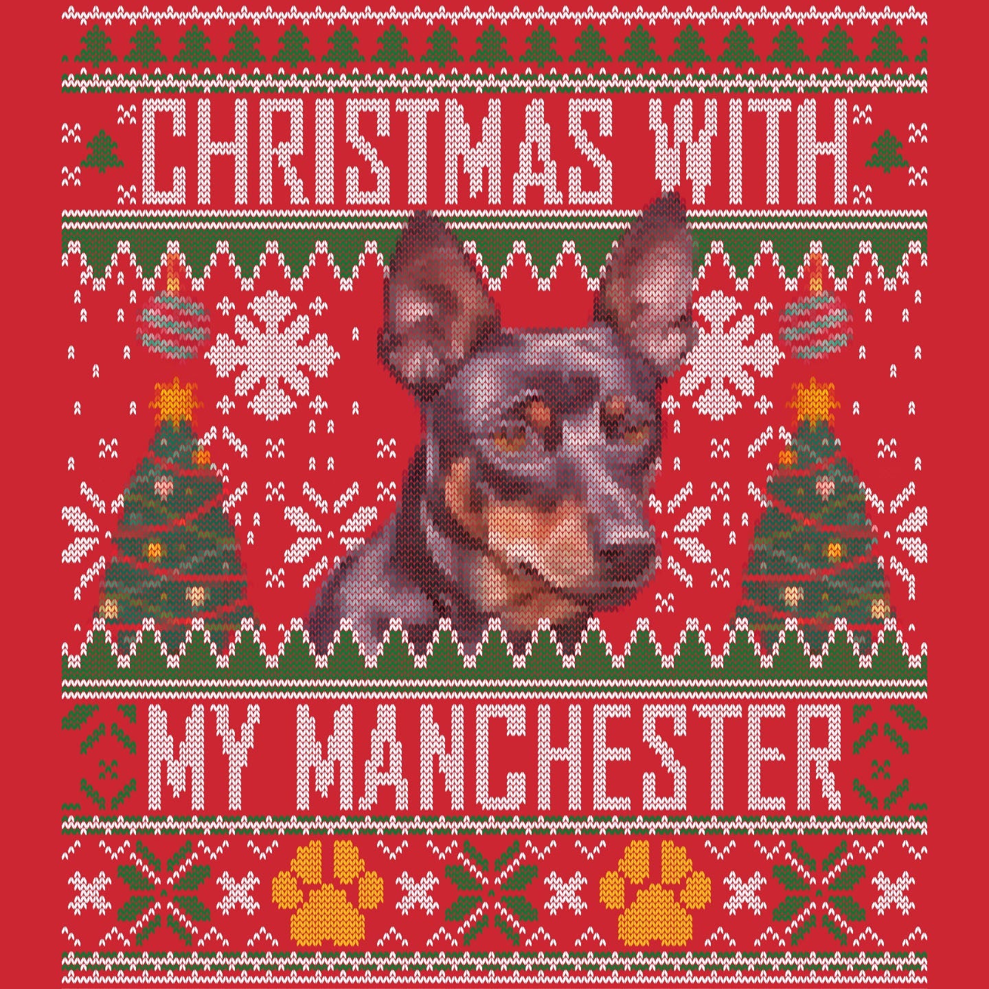 Ugly Sweater Christmas with My Manchester Terrier - Adult Unisex Long Sleeve T-Shirt