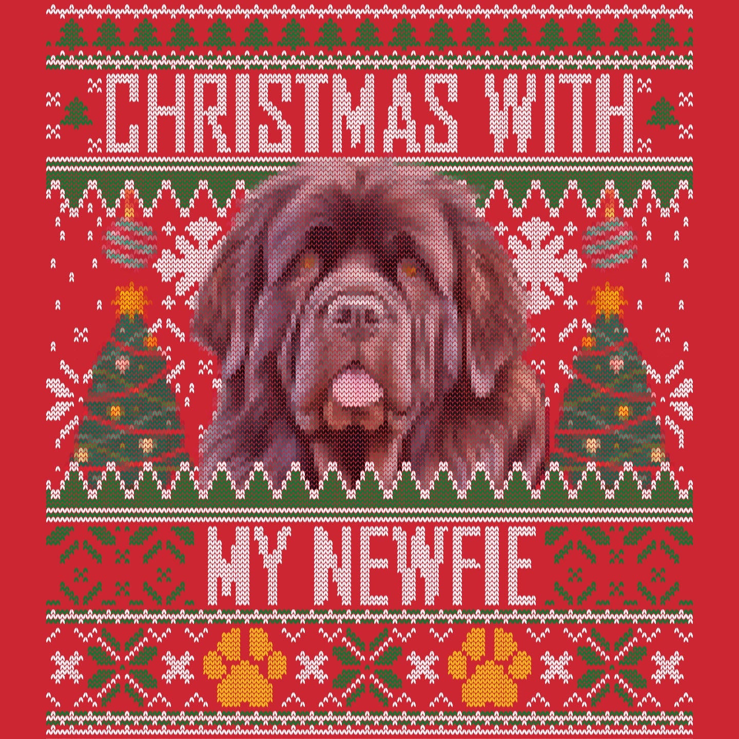 Ugly Sweater Christmas with My Newfoundland - Adult Unisex Long Sleeve T-Shirt