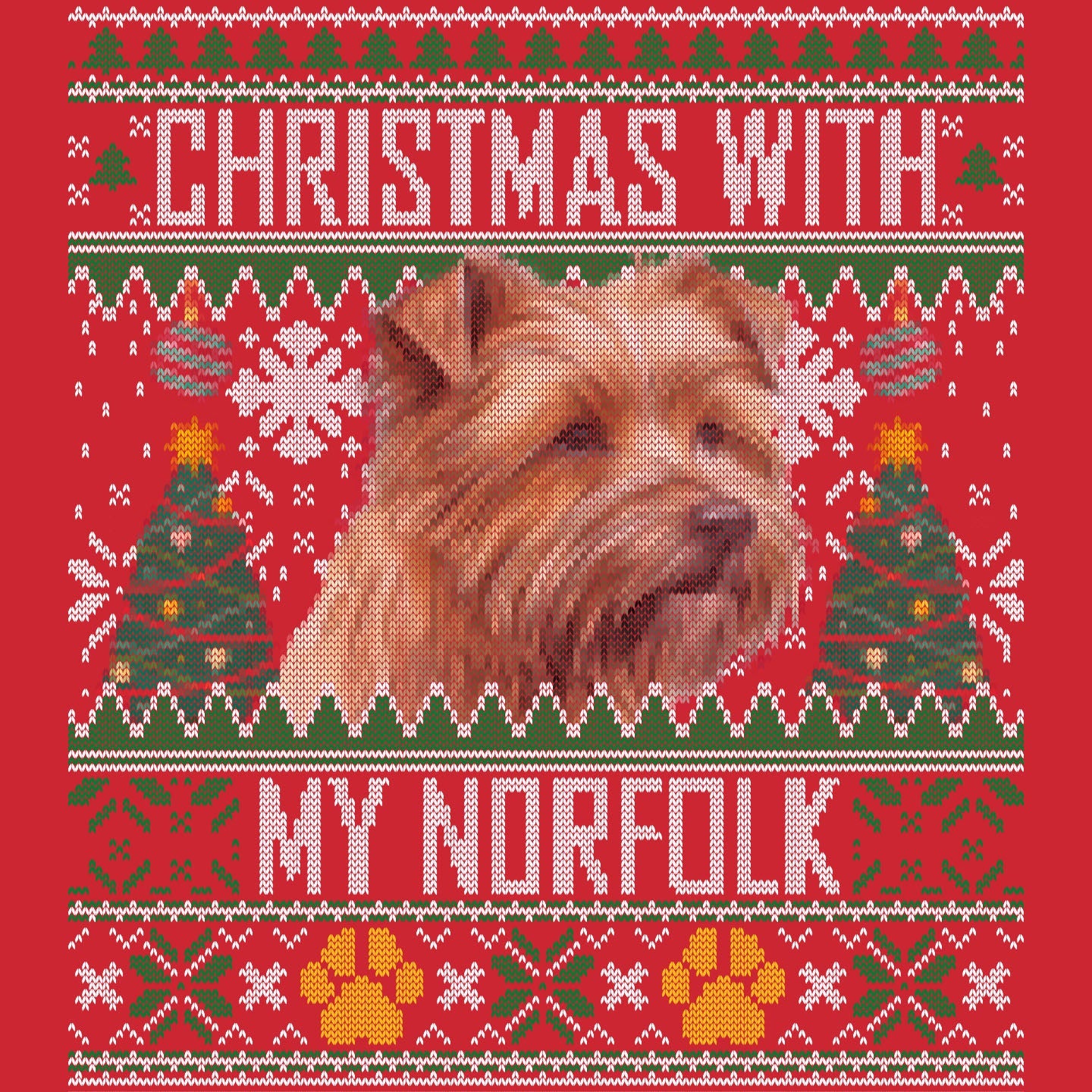 Ugly Sweater Christmas with My Norfolk Terrier - Adult Unisex Long Sleeve T-Shirt