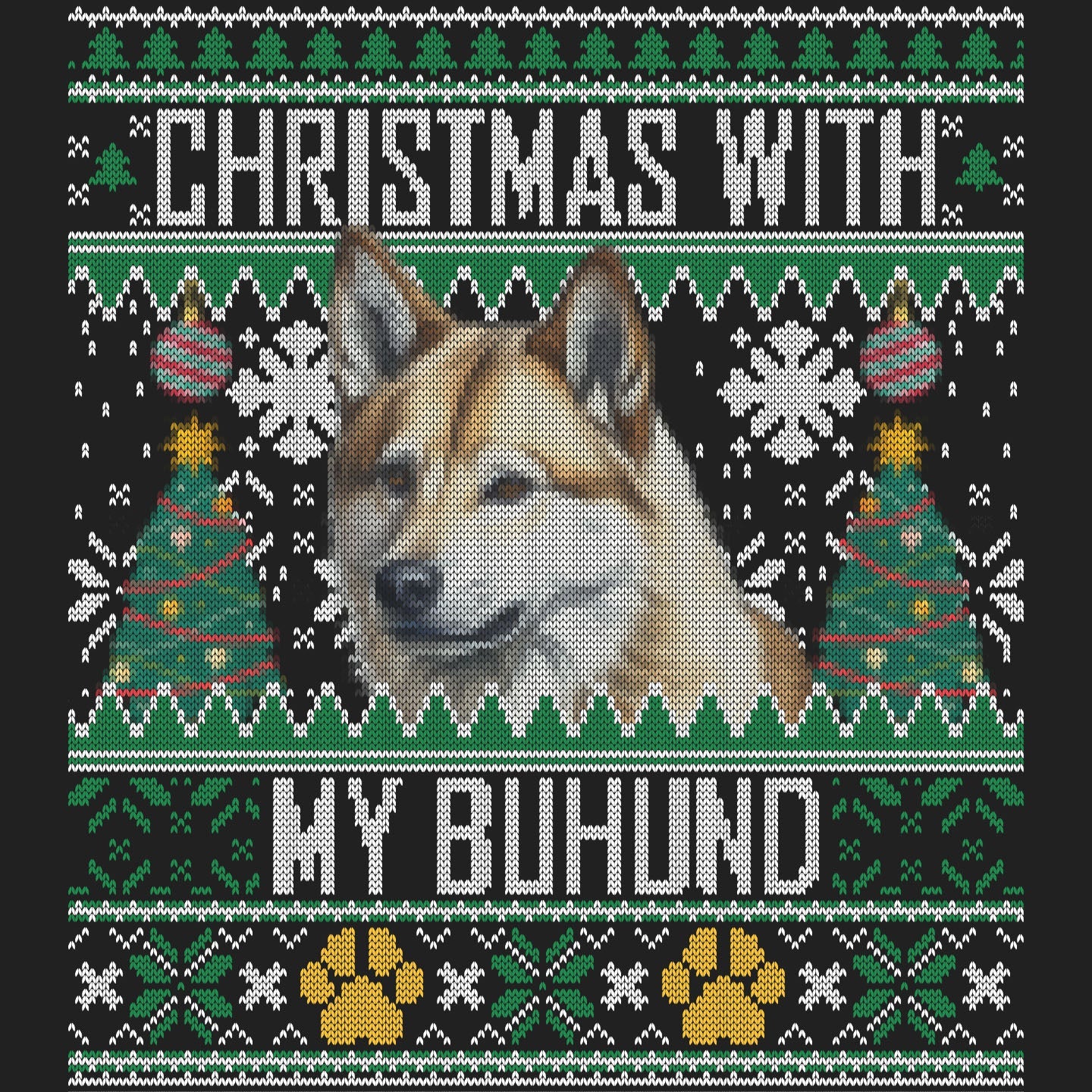 Ugly Sweater Christmas with My Norwegian Buhund - Women's V-Neck Long Sleeve T-Shirt