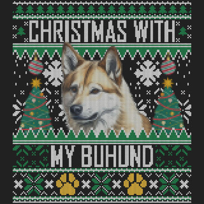 Ugly Sweater Christmas with My Norwegian Buhund - Women's V-Neck Long Sleeve T-Shirt
