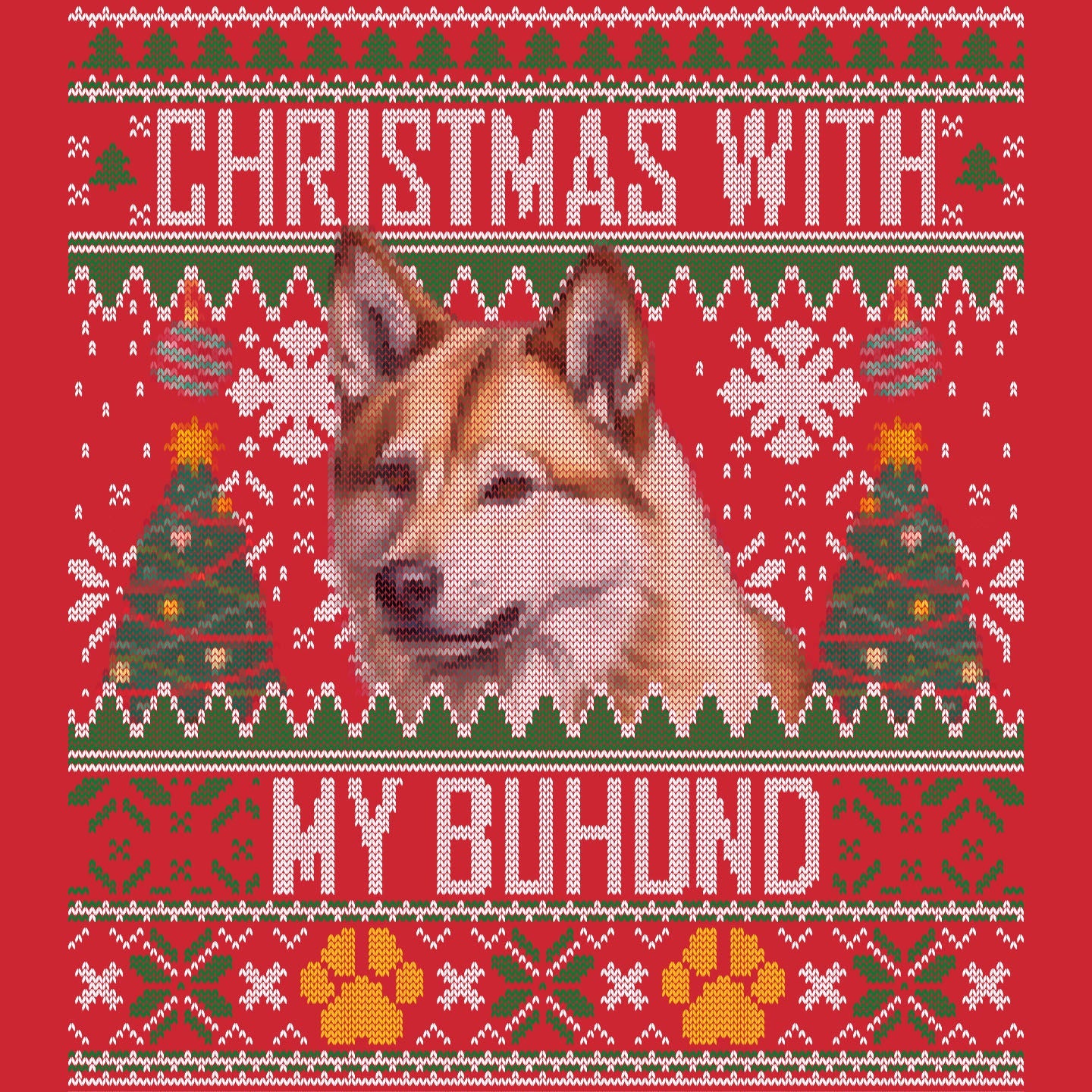 Ugly Sweater Christmas with My Norwegian Buhund - Adult Unisex Long Sleeve T-Shirt