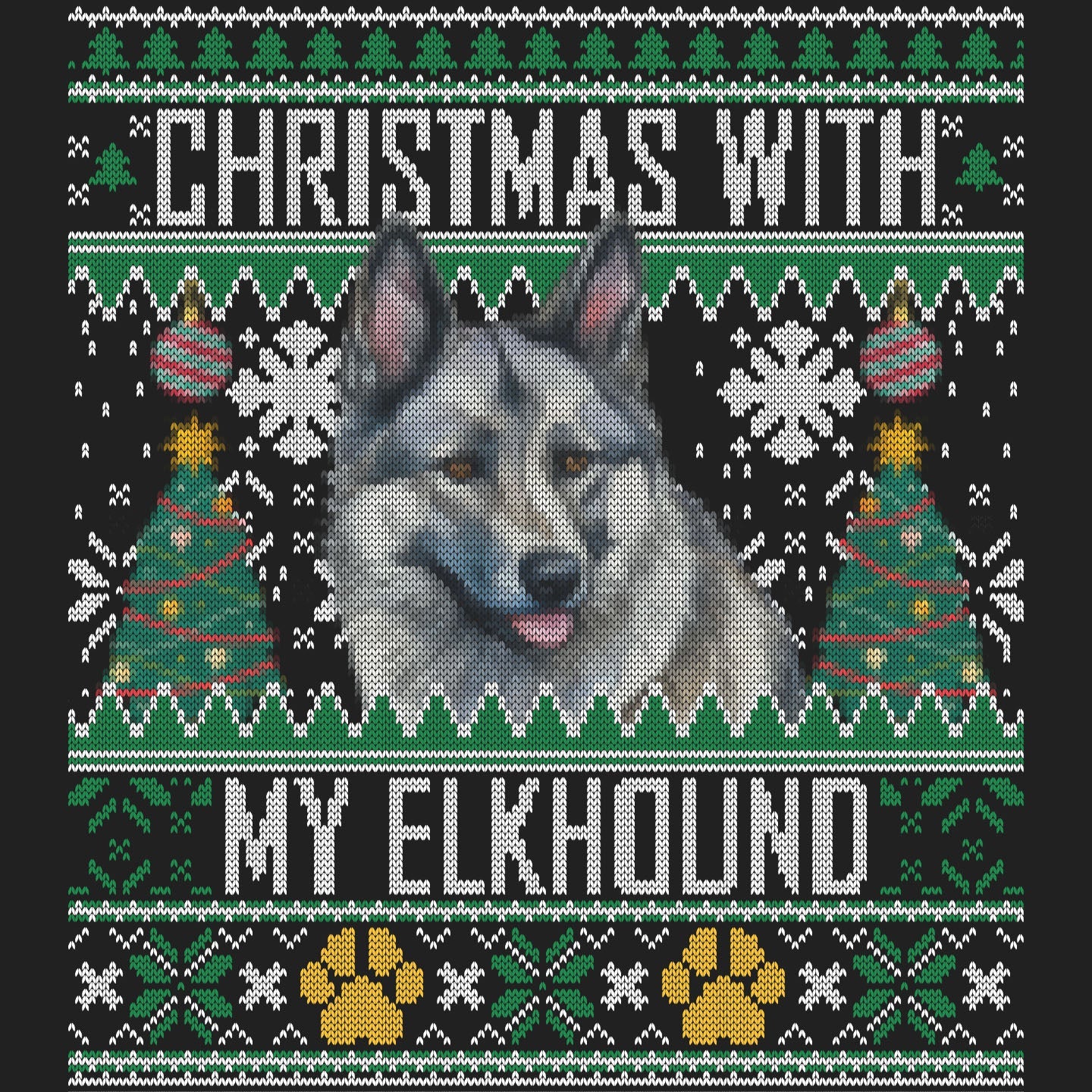 Ugly Sweater Christmas with My Norwegian Elkhound - Women's V-Neck Long Sleeve T-Shirt