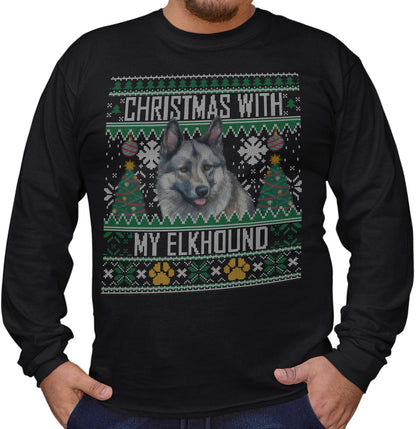 Ugly Sweater Christmas with My Norwegian Elkhound - Adult Unisex Long Sleeve T-Shirt