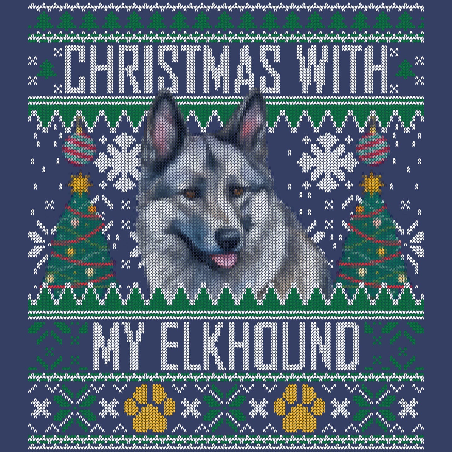 Ugly Sweater Christmas with My Norwegian Elkhound - Adult Unisex Crewneck Sweatshirt