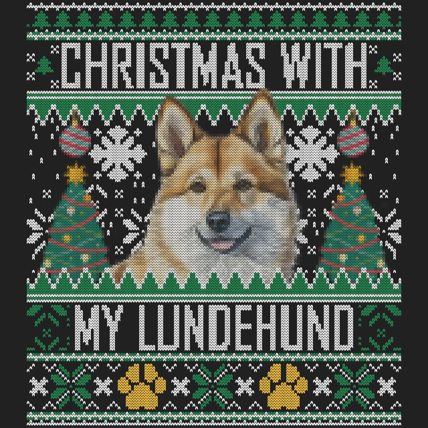 Ugly Sweater Christmas with My Norwegian Lundehund - Women's V-Neck Long Sleeve T-Shirt