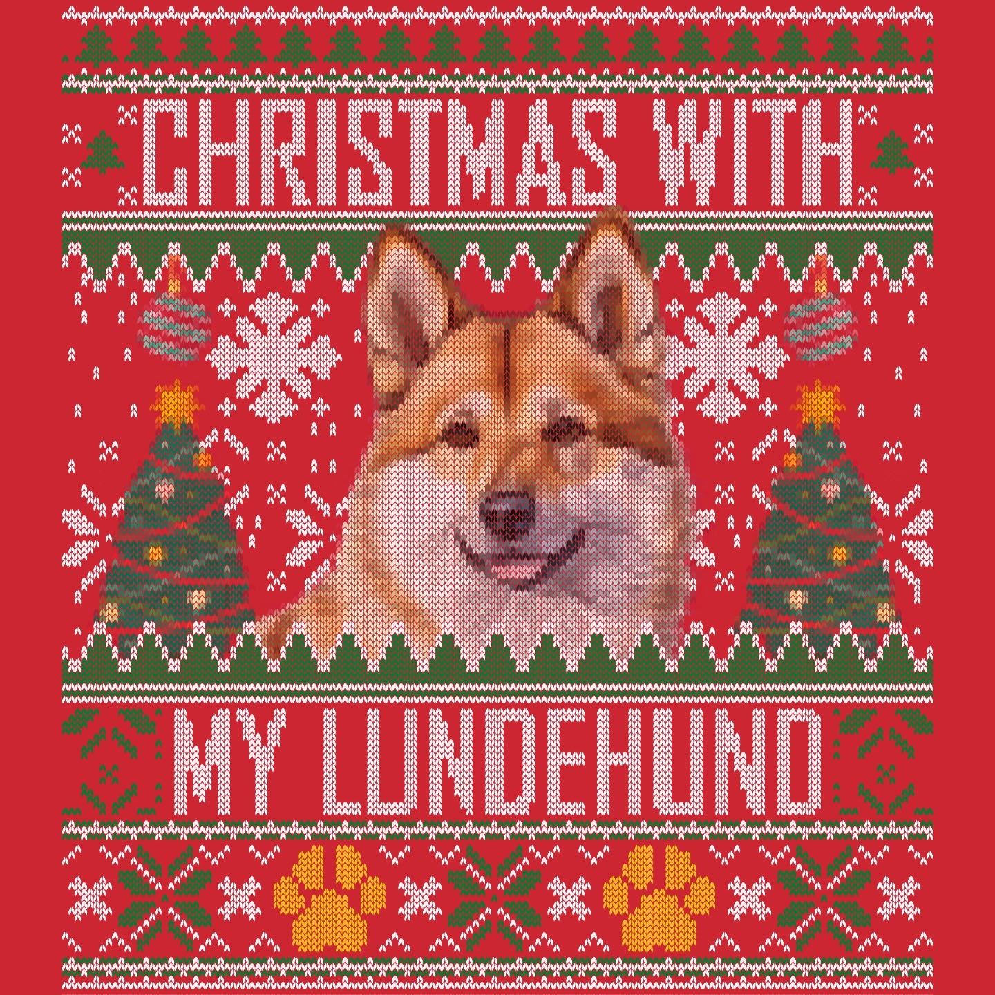 Ugly Sweater Christmas with My Norwegian Lundehund - Adult Unisex Long Sleeve T-Shirt