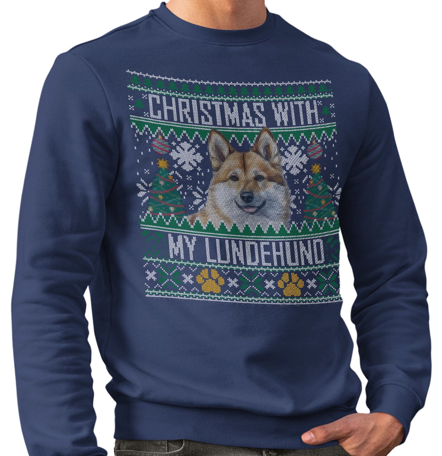 Ugly Sweater Christmas with My Norwegian Lundehund - Adult Unisex Crewneck Sweatshirt