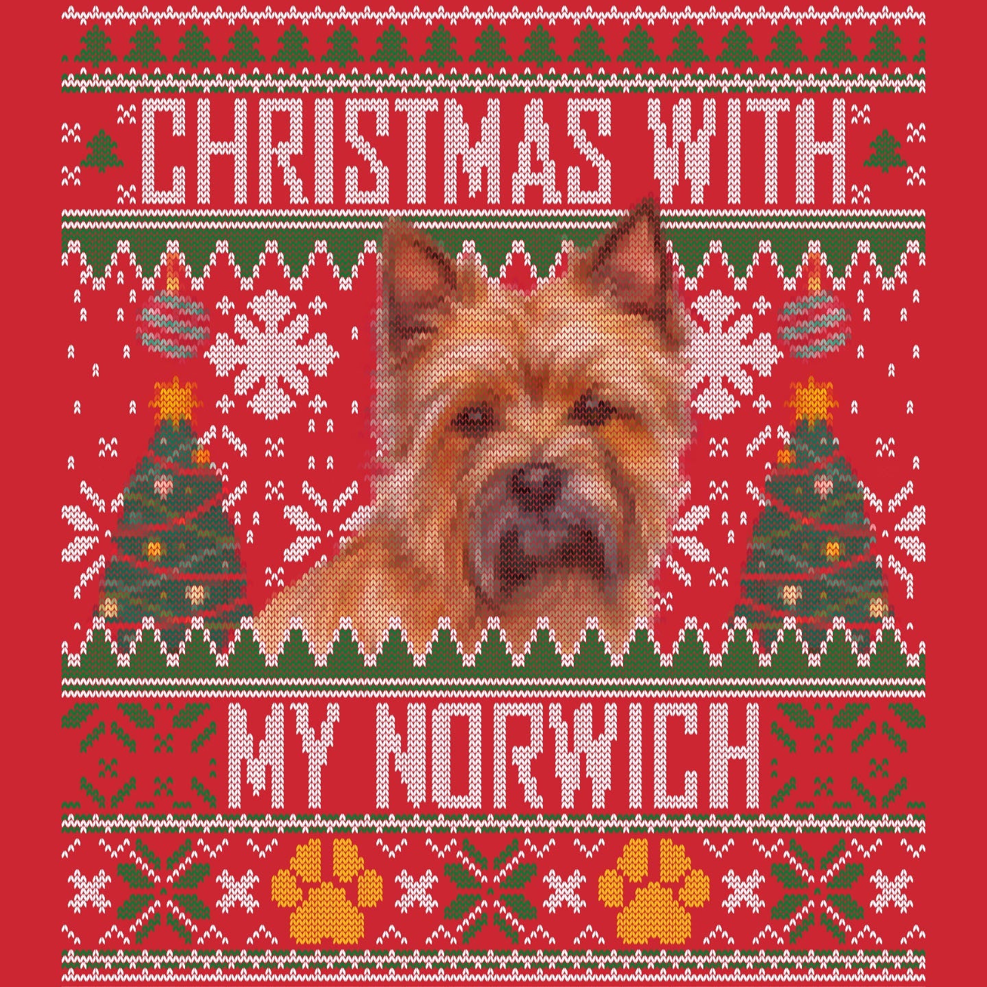 Ugly Sweater Christmas with My Norwich Terrier - Adult Unisex Long Sleeve T-Shirt