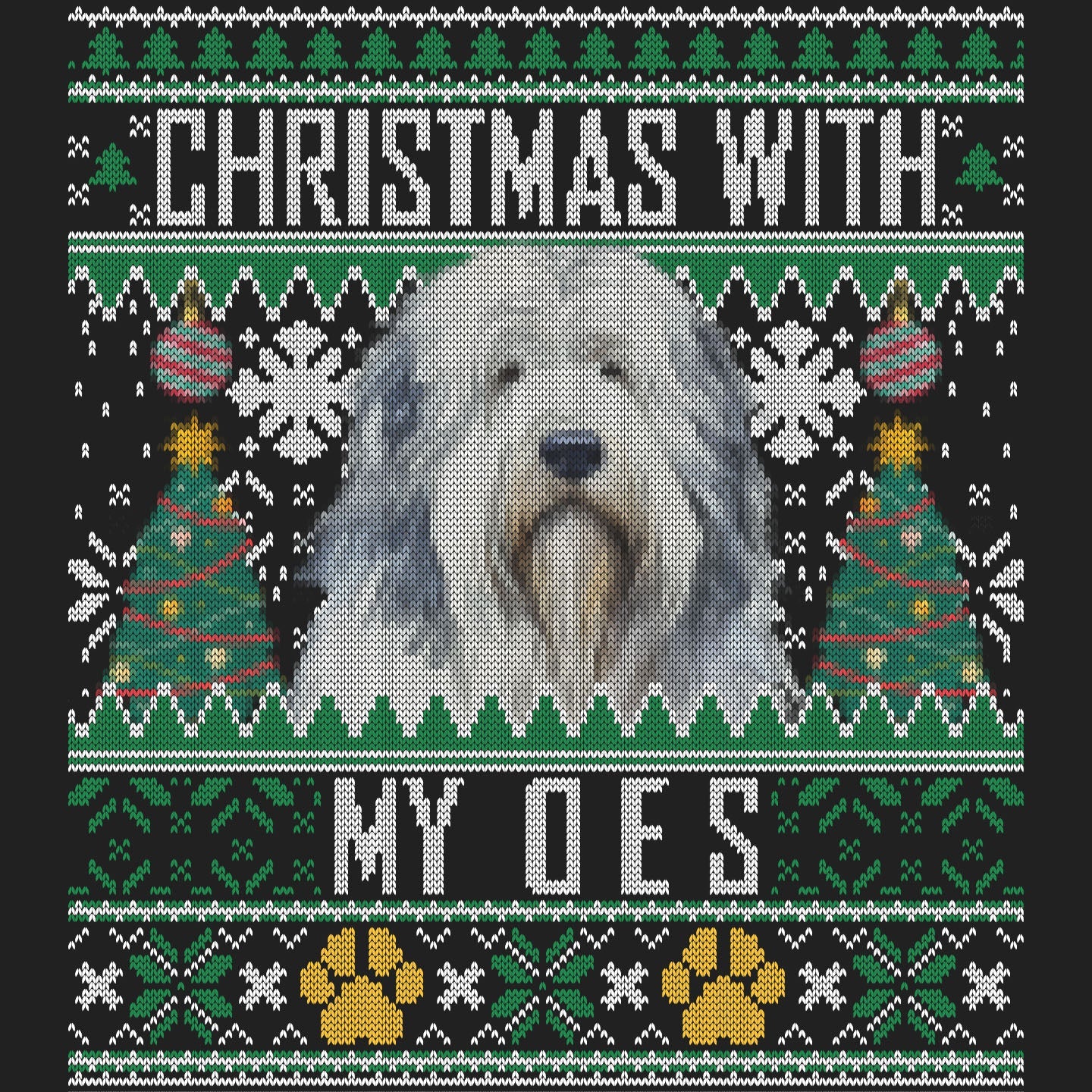 Ugly Sweater Christmas with My Old English Sheepdog - Women's V-Neck Long Sleeve T-Shirt