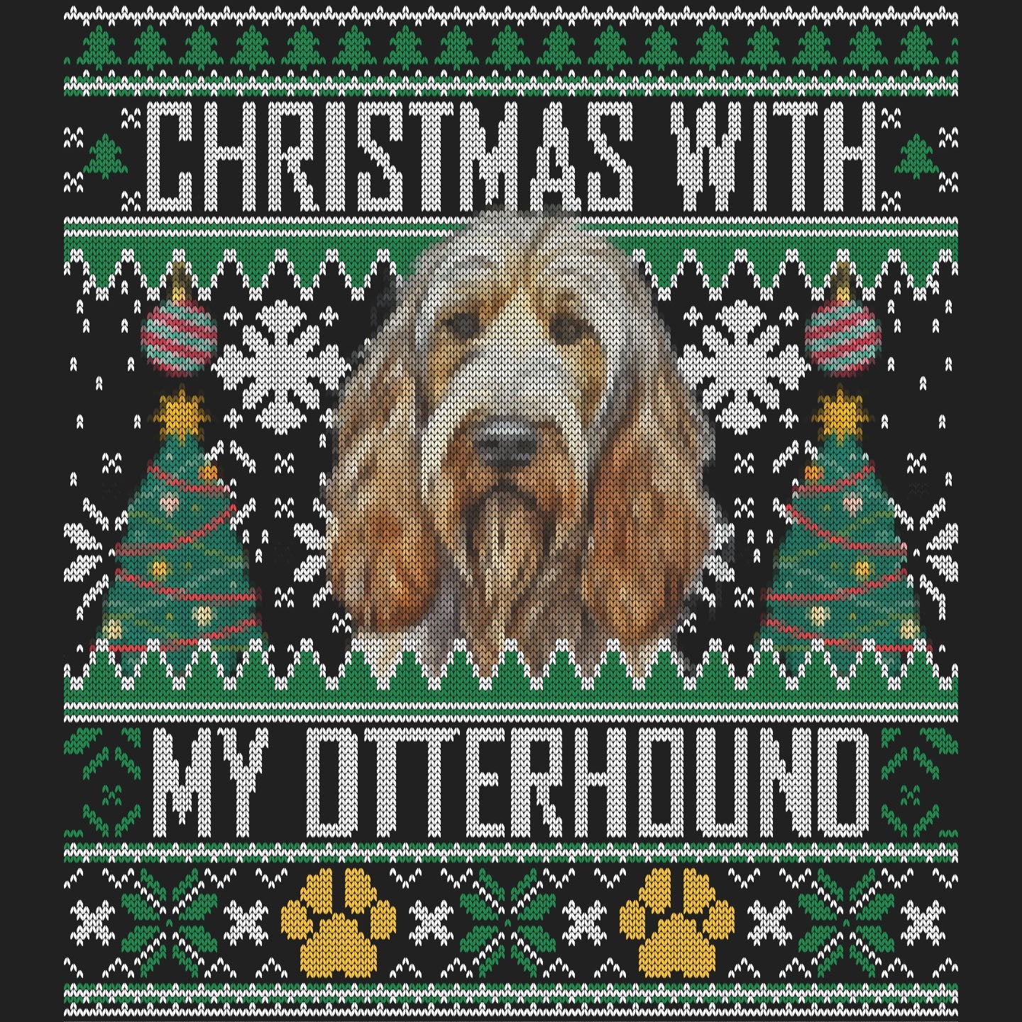 Ugly Sweater Christmas with My Otterhound - Women's V-Neck Long Sleeve T-Shirt