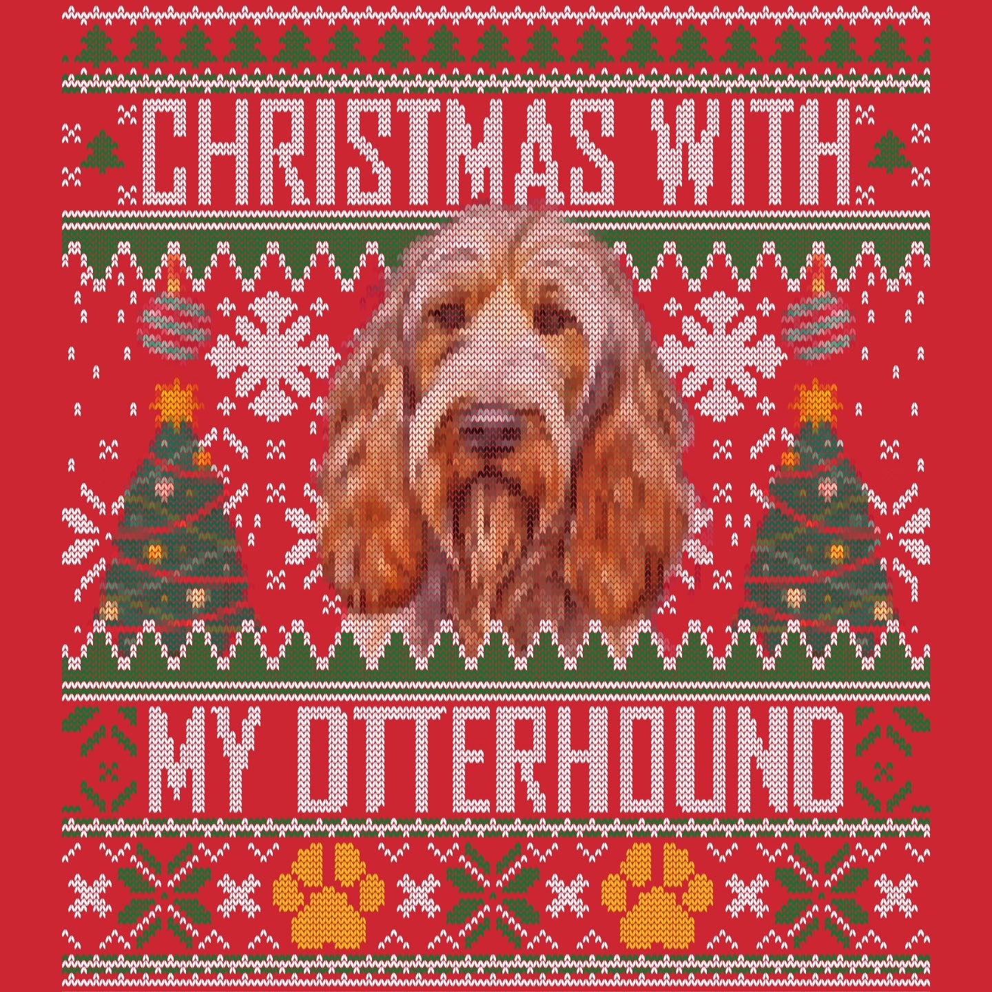 Ugly Sweater Christmas with My Otterhound - Adult Unisex Long Sleeve T-Shirt