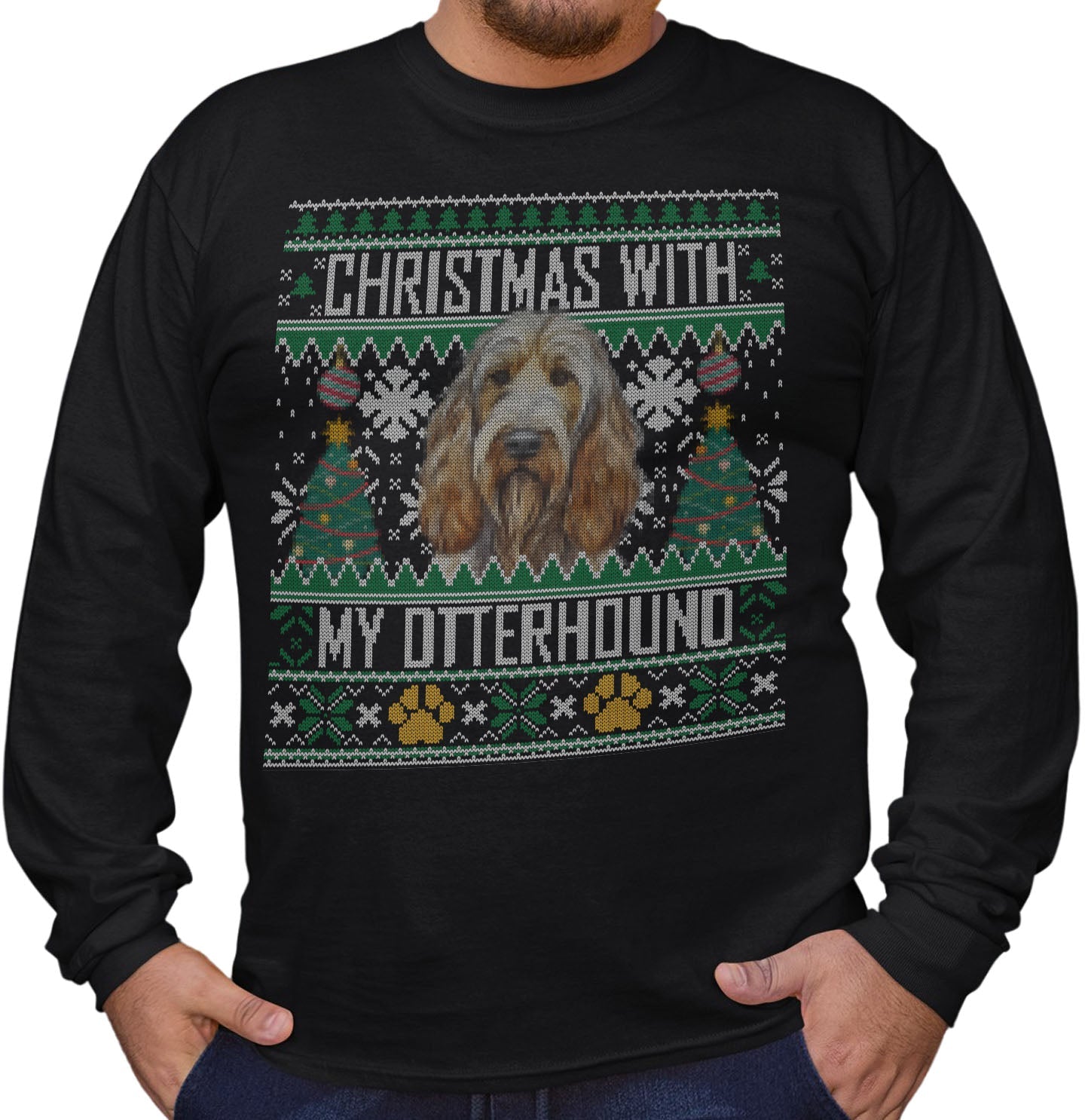 Ugly Sweater Christmas with My Otterhound - Adult Unisex Long Sleeve T-Shirt