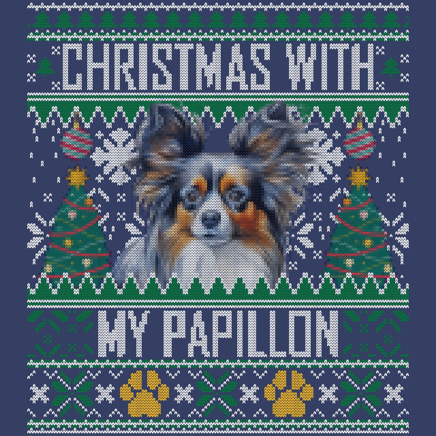 Ugly Sweater Christmas with My Papillon - Adult Unisex Crewneck Sweatshirt