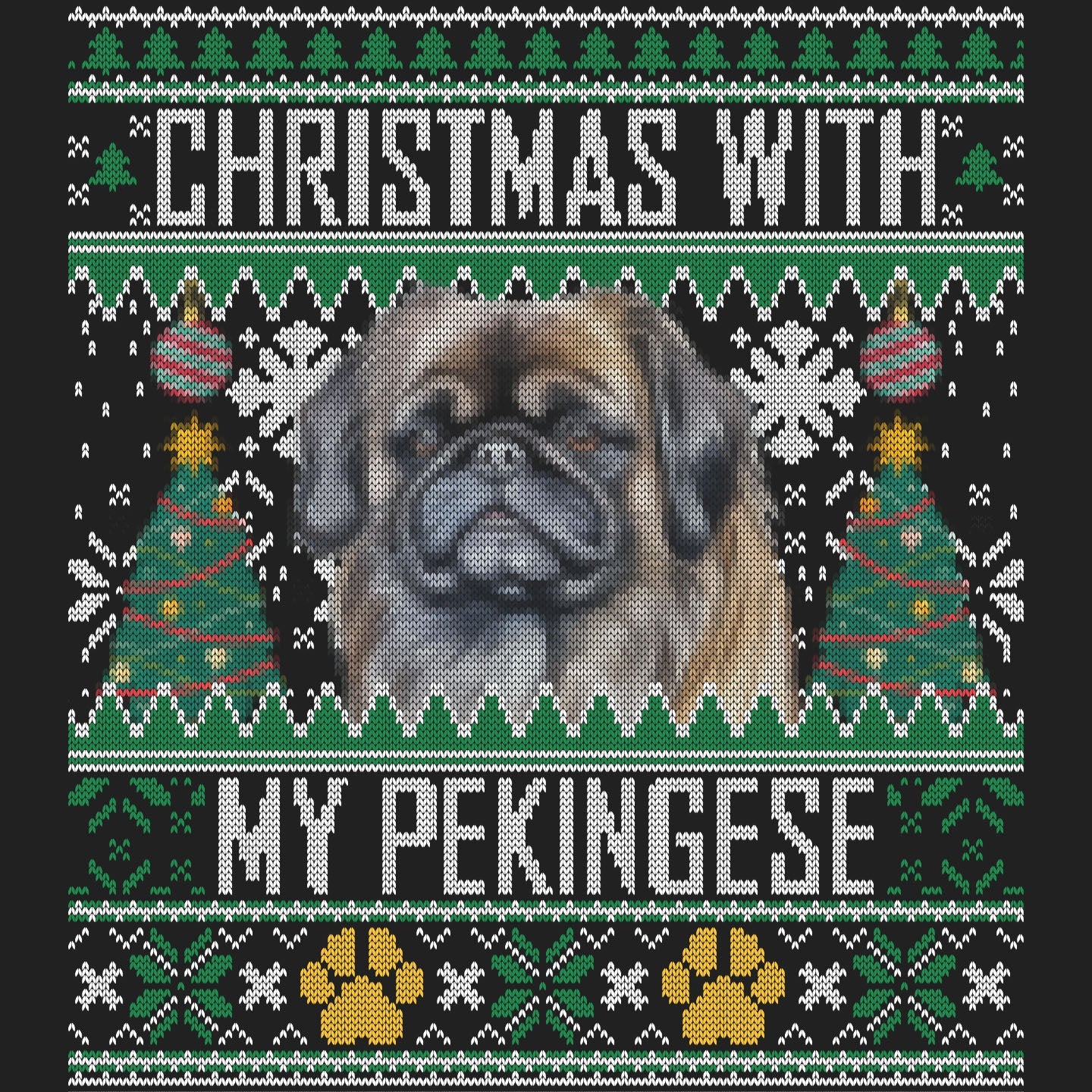 Ugly Sweater Christmas with My Pekingese - Women's V-Neck Long Sleeve T-Shirt