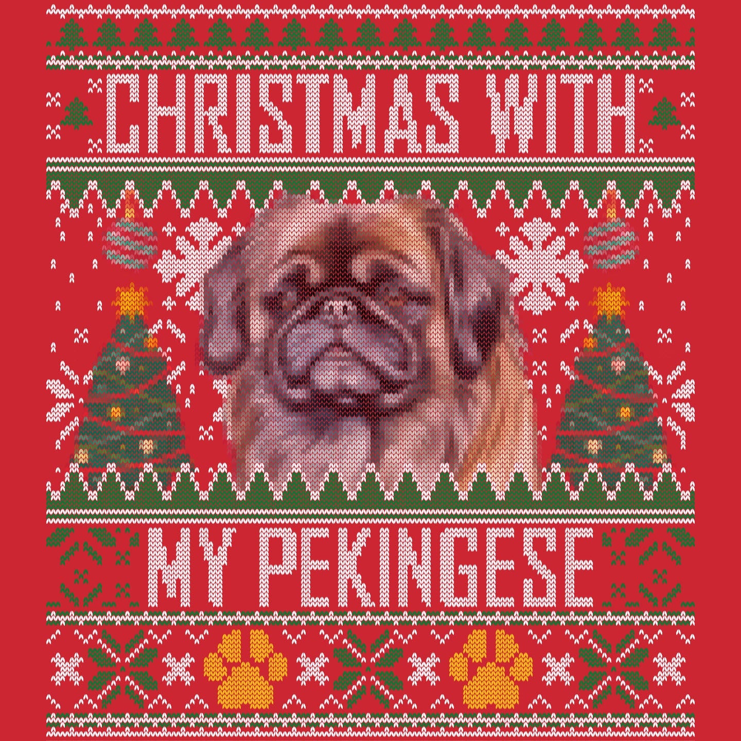 Ugly Sweater Christmas with My Pekingese - Adult Unisex Long Sleeve T-Shirt