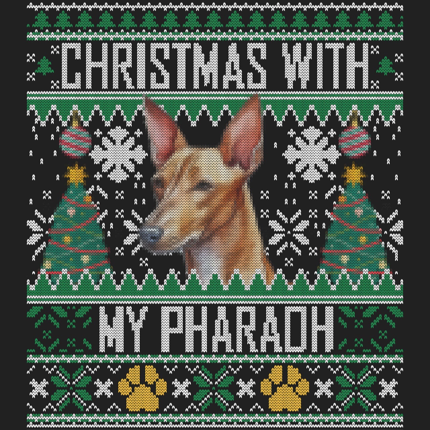 Ugly Sweater Christmas with My Pharaoh Hound - Women's V-Neck Long Sleeve T-Shirt