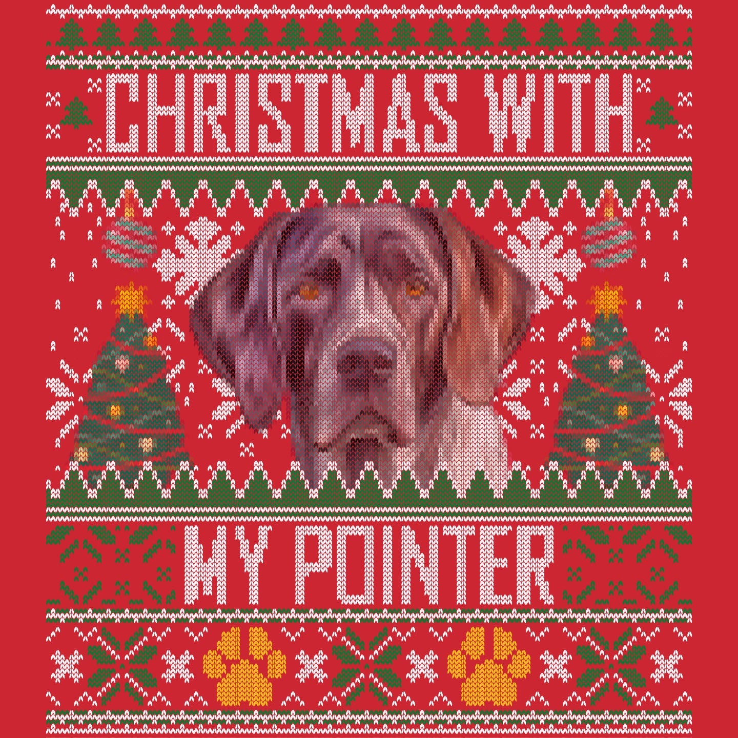 Ugly Sweater Christmas with My Pointer - Adult Unisex Long Sleeve T-Shirt