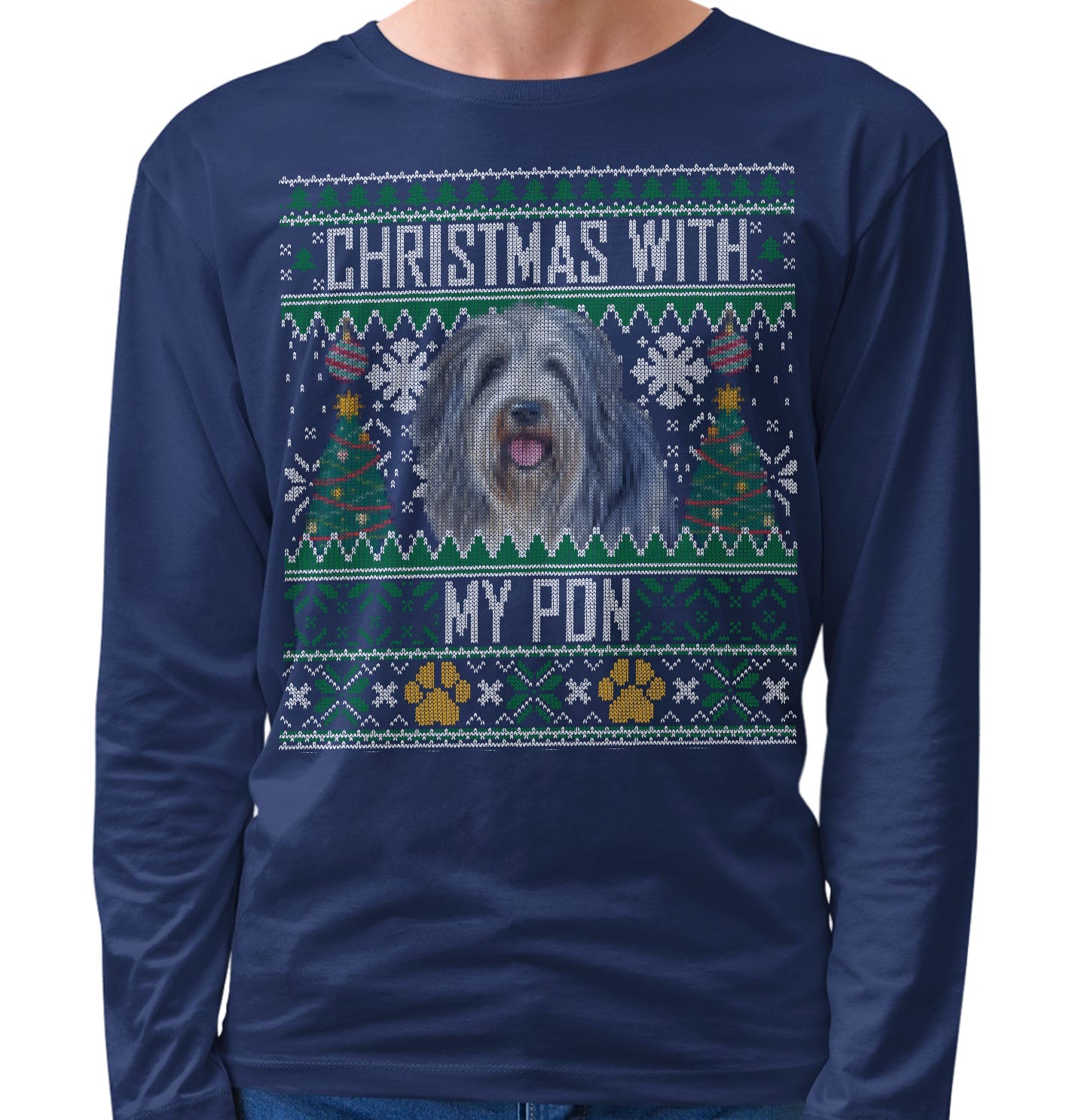 Ugly Sweater Christmas with My Polish Lowland Sheepdog - Adult Unisex Long Sleeve T-Shirt